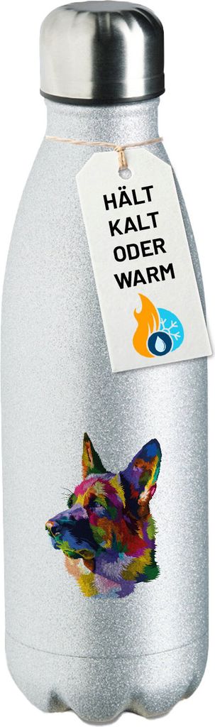 Huuraa Trinkflasche Deutscher Schäferhund Colorful 500ml Silver Edelstahl Wasserflasche Trinkflasche Geschenkidee