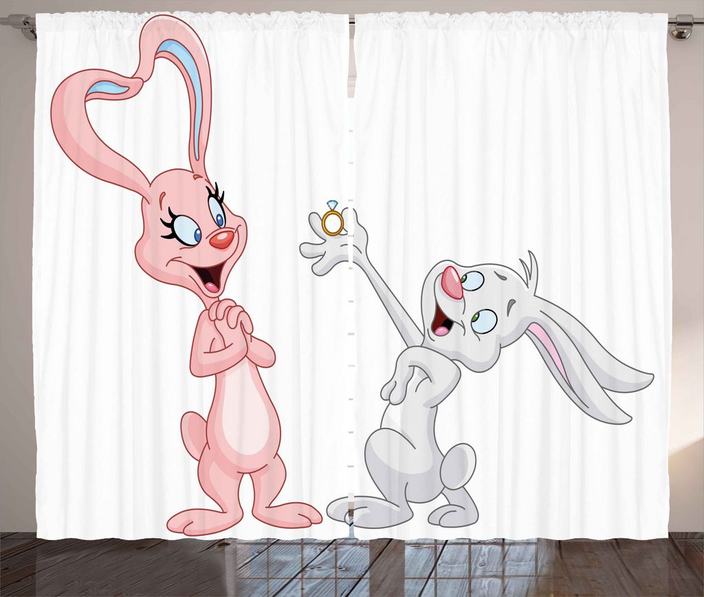 ABAKUHAUS Karikatur Rustikaler Gardine, Hochzeit der Kaninchen, Schlafzimmer Kräuselband Vorhang mit Schlaufen und Haken, 280 x 225 cm, Hellrosa u...