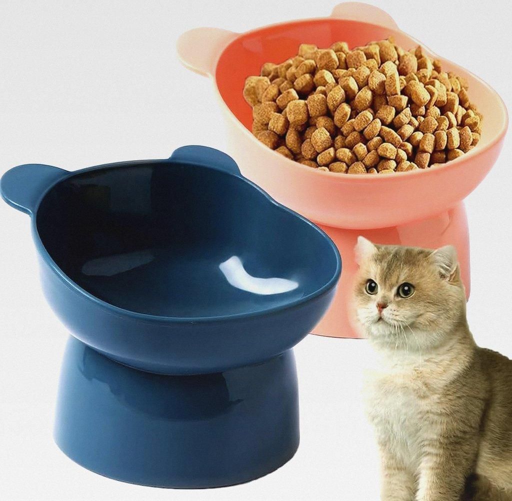 Katzennapf, 2 Stücke Katzennäpfe Plastik KatzenFutternapf, Katzenfutternnäpf Erhöht mit Ständer, Anti-Erbrechen Katzen Futternapf, Katzenfutte...