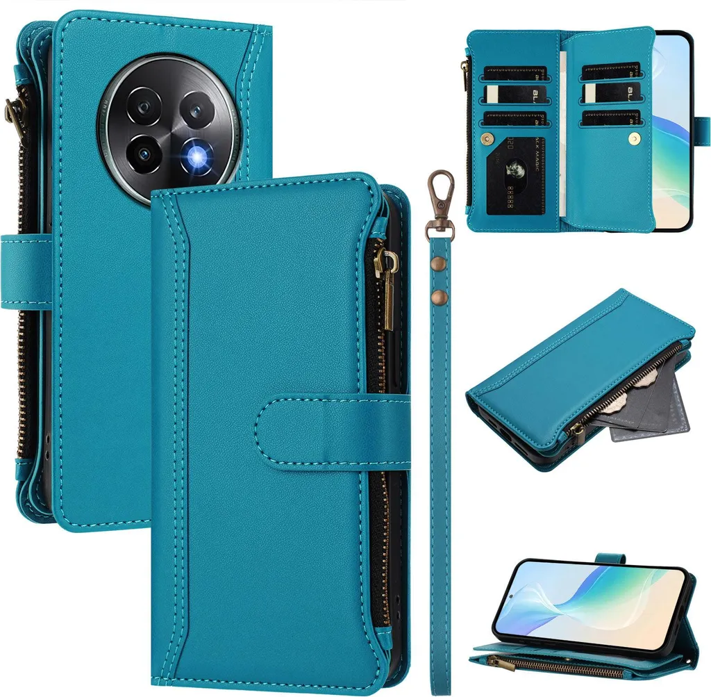 Custodia Realme 13 Pro/13+ Portafoglio Blu Lago in Pelle PU con Zip