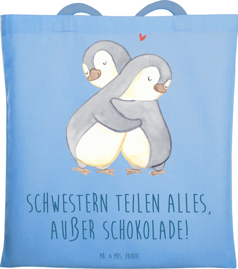 Mr. & Mrs. Panda Shopping Tasche Schwestern Liebe - Sky Blue - Geschenk, Humor, handgemacht, Tote Bag, Handarbeit, Schokolade, Geschwisterliebe, Ju...