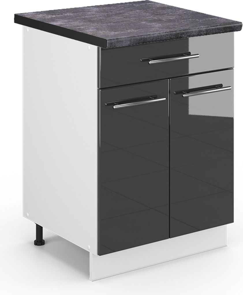 Küchenunterschrank Vicco Fame-Line Anthrazit Hochglanz 60 cm mit Schublade, AP Anthrazit, Model 46714