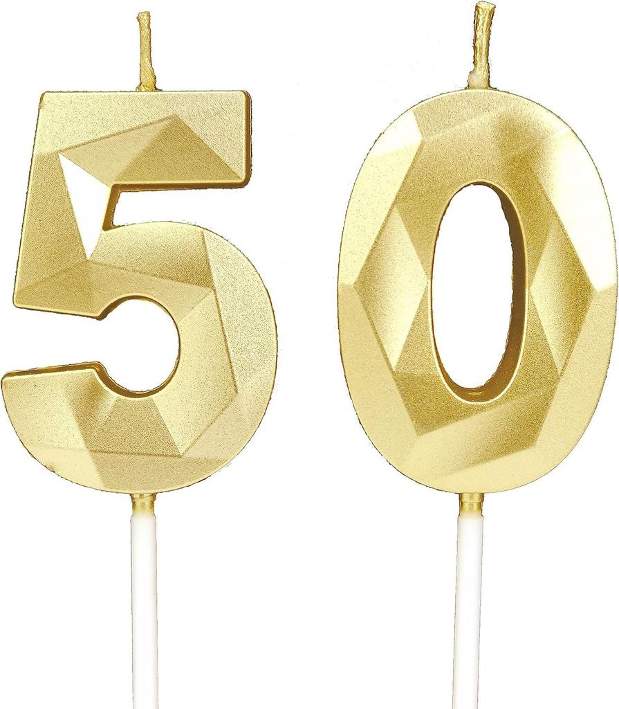 50. Geburtstagskerzen - Geburtstagskerzen für Kuchen - Geburtstagstortenaufsatz für Feiern - Hochzeiten - Firmenjubiläen - Gold #50
