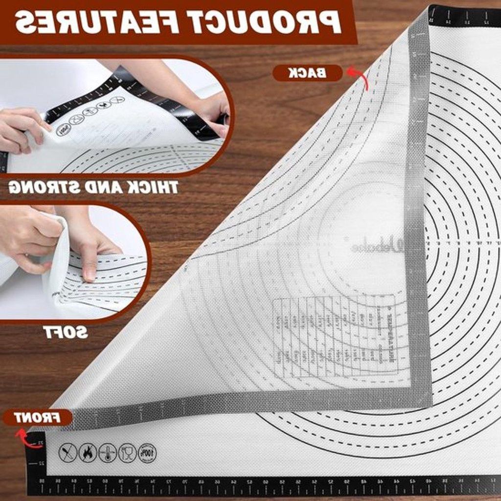 Große Silikonbackmatte 90 x 60 cm - ideal zum Ausrollen von Teig, Fondant und Pizza, antihaftbeschichtet und wiederverwendbar