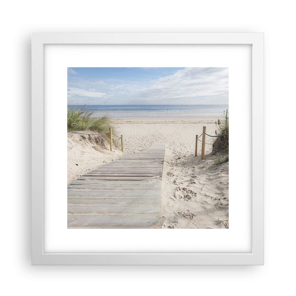 Gerahmtes Poster - Weißer Rahmen - Strand Düne Eintritt - 30x30 cm - Wand Bild - Wanddeko - Wandbilder - Kunstposter - Wandposter - Bilderrahmen ...