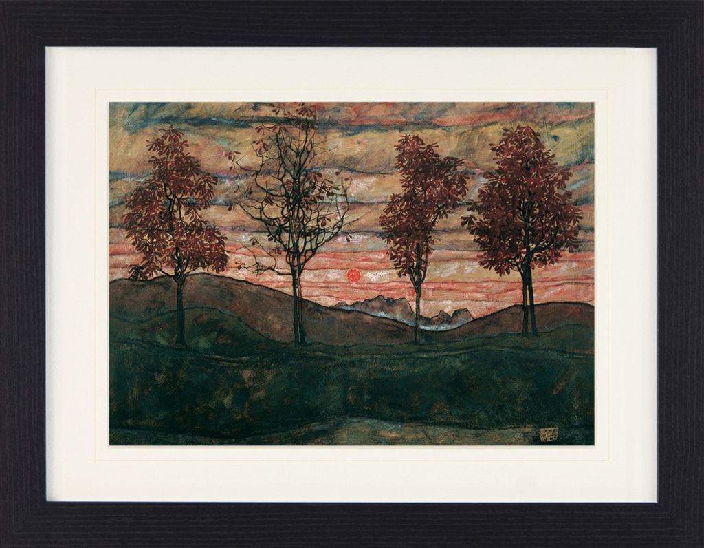 Egon Schiele Gerahmtes Bild Mit Edlem Passepartout | Wand-Bilder | Im Bilderrahmen - Vier Bäume, Kastanienallee im Herbst, 1917 (30 x 40 cm)
