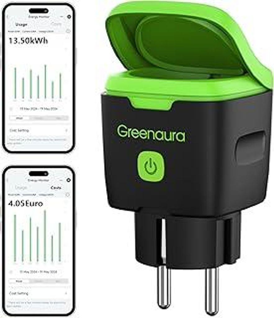 Greenaura WLAN Steckdose Outdoor - Zeitschaltuhr Aussenbereich mit Strommessung IP44 Wasserdicht, Smart Life APP Fernbedienung, Kompatibel mit Alex...