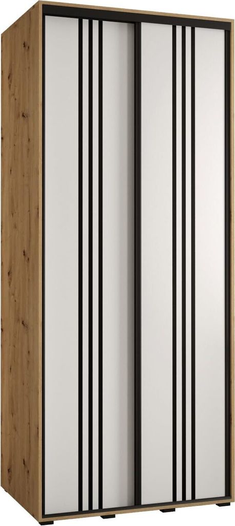 MEBLE KRYSPOL Cannes 6 Schrank mit 2 Schiebetüren - 205,2x120x60 cm - Artisan Weiß Schwarz