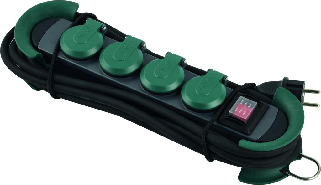 BACHMANN HOOK Outdoor 4x Schutzkontakt, Kunststoff, mit Schalter und Klappdeckeln, IP44, 4 m
