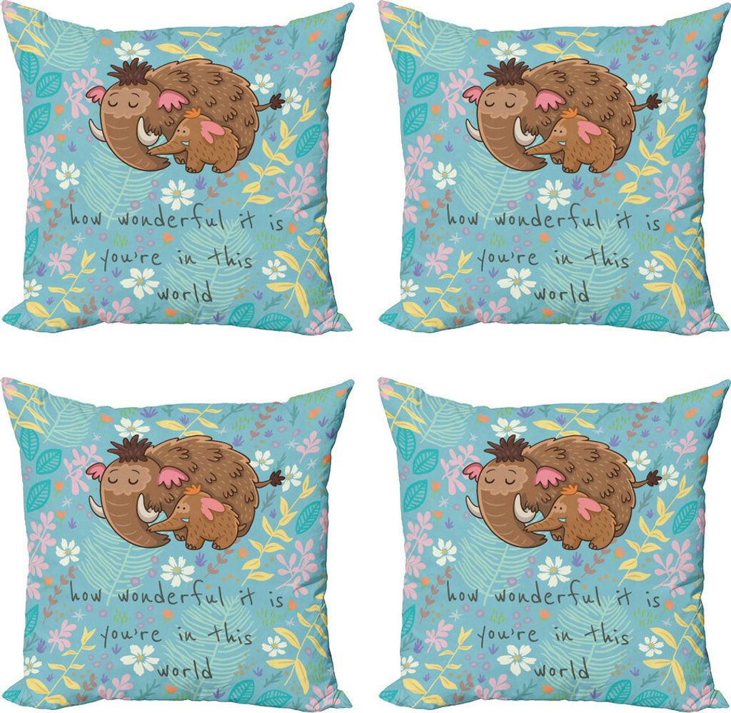 ABAKUHAUS Sprichwort Kissenbezug Set (4 Stück), Mothers Day Elephant, Moderner Doppelseitiger Digitaldruck, 40 cm x 40 cm, Mehrfarbig