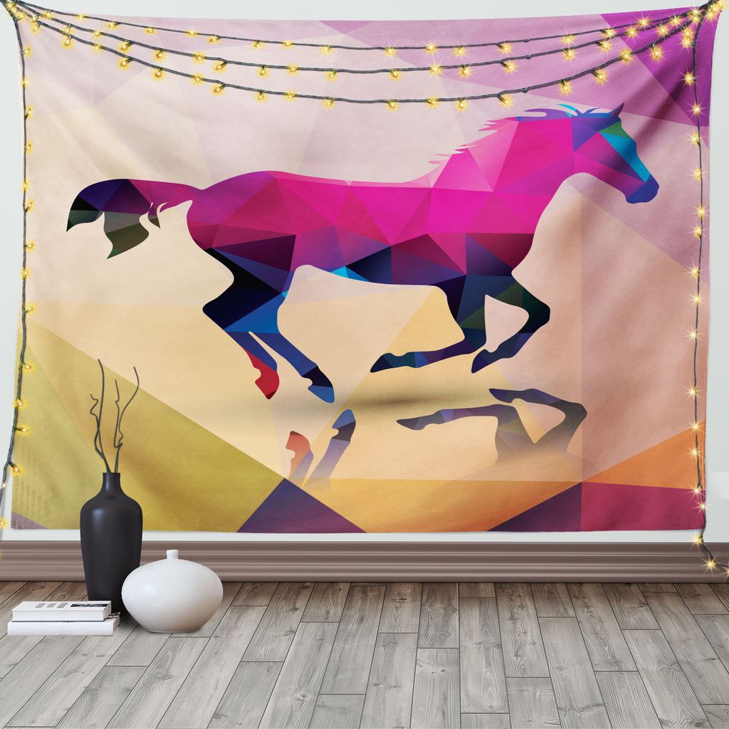 ABAKUHAUS Abstrakt Wandteppich, Geometrisches Pferdetier, Wohnzimmer Schlafzimmer Heim Seidiges Satin Wandteppich, 200 x 150 cm, Lila Creme Rosa