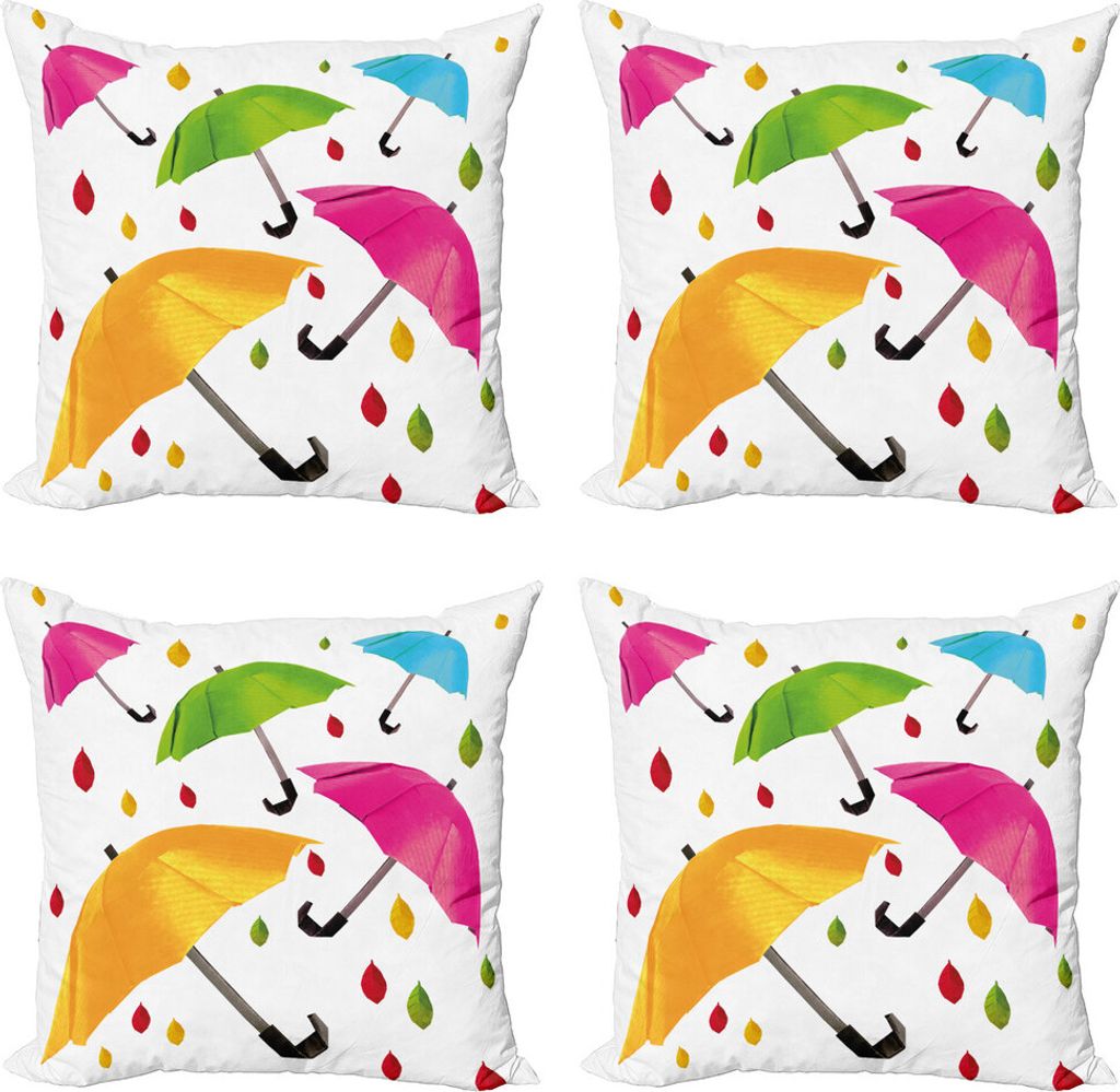 ABAKUHAUS Bunt Kissenbezug Set (4 Stück), Bunte Regenschirme Blatt, Moderner Doppelseitiger Digitaldruck, 45 cm x 45 cm, Mehrfarbig