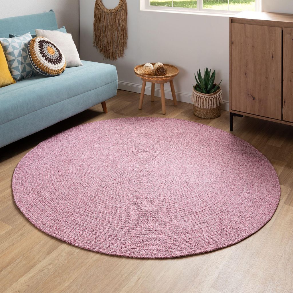Steffensmeier Handweb Teppich Bali | 100 % Baumwolle, Rosa meliert, handgefertigt, Größe: Ø 150 cm | Flur, Eingangsbereich, Wohnzimmer