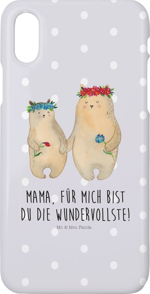 Mr. & Mrs. Panda Iphone 10 Handyhülle Bären mit Blumenkranz - Grau Pastell - Geschenk, Kinder, Muttertag, Handy Case, X, Mom, Töchter, Mami, Cov...