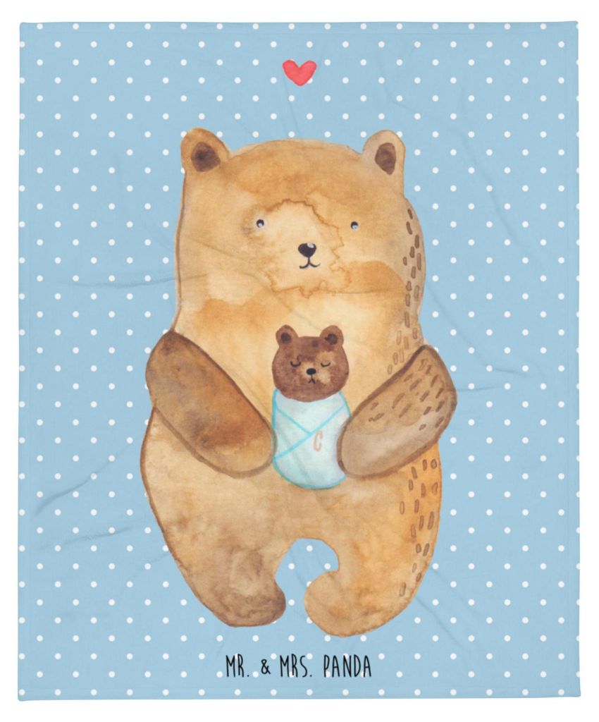 Mr. & Mrs. Panda Tagesdecke Bär Baby - Blau Pastell - Geschenk, Plaid, Geburtstag, Eltern, Teddy, Nichte, Kuscheldecke, Enkel, Flauschige Decke, B...