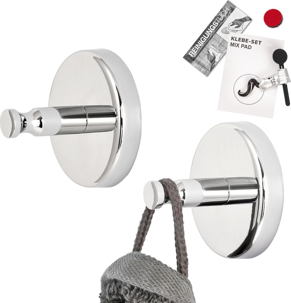 bremermann Bad-Serie LUCENTE - Handtuchhaken 2er Set inkl. Klebeset, aus Edelstahl verchromt