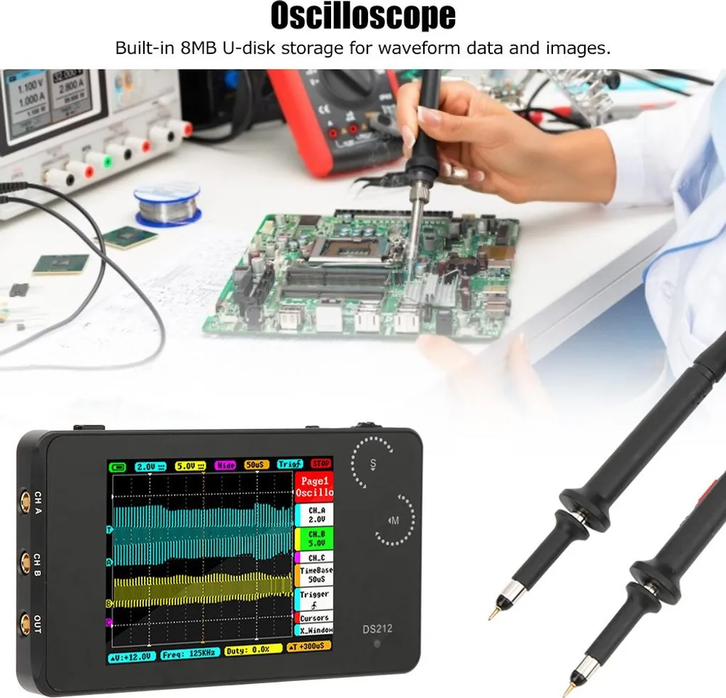 Oscilloscope compact DS212 idéal pour dépanner vos circuits n'importe où