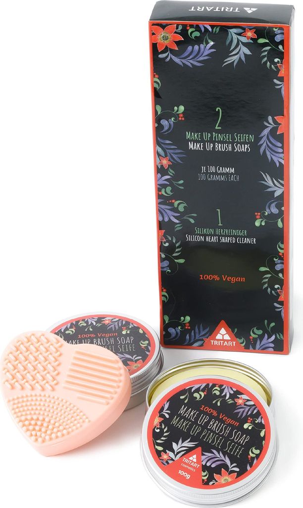 Profi Pinselreiniger Seife Vegan 2 Stück | Kosmetikpinsel Und Make Up Pinsel Seife 100g + Herzreiniger | von Tritart