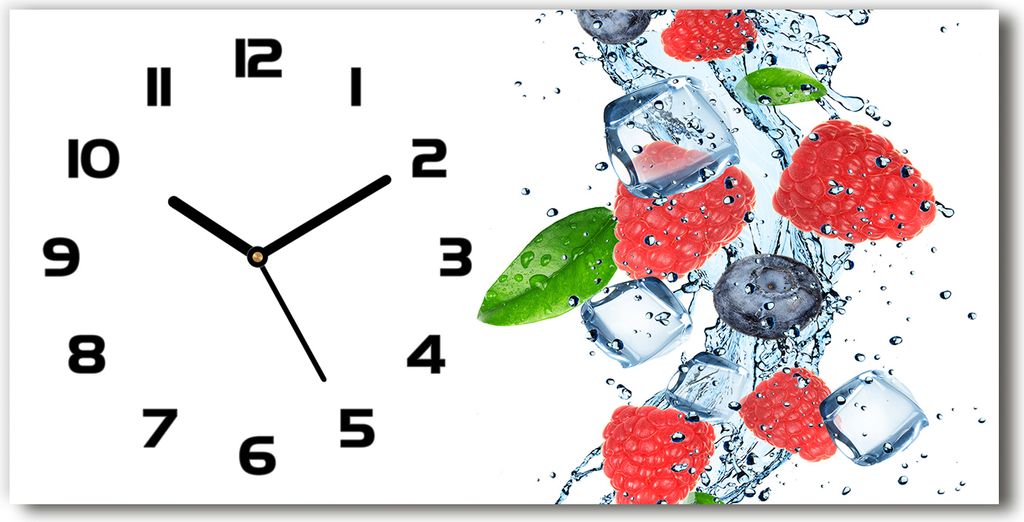 Wanduhr aus Glas – 60x30 cm - Glasbild - Glasuhr - Gehärtetes Glas - schwarze-zeiger - Waldfrüchte mit Eis