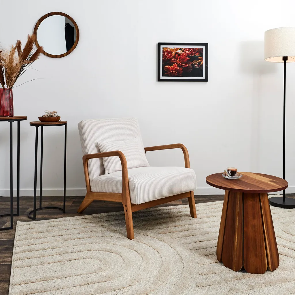 Fauteuil de Salon en Velours Côtelé Scott Beige - Fauteuil Confortable