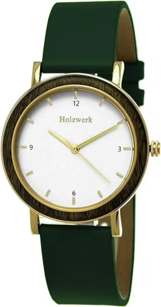 Montre femme chic pour poignet fin style naturel bois cuir vert