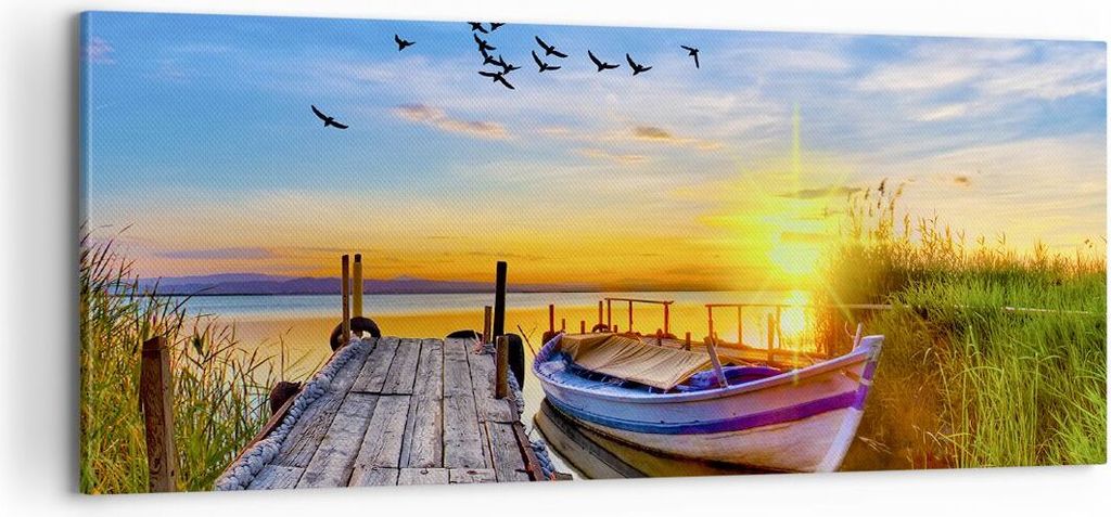 Bild auf Leinwand - Leinwandbild - See Boot Wasser - 100x40cm - Wand Bild - Wanddeko - Wandbilder - Leinwanddruck - Bilder - Kunstdruck - Wanddekor...