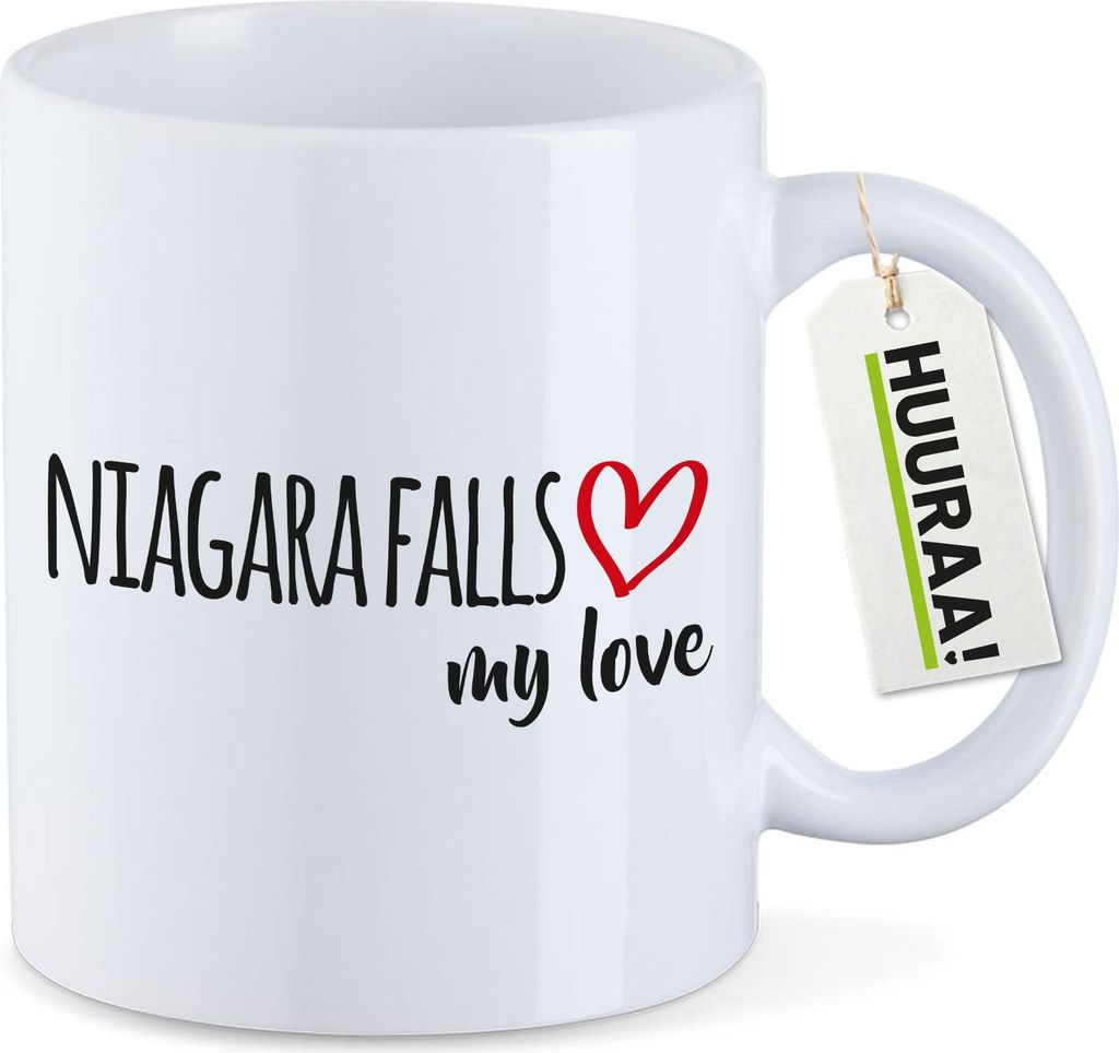 Huuraa Kaffeetasse Niagara Falls my love 330ml Weiß Keramik Kaffeebecher Geschenkidee