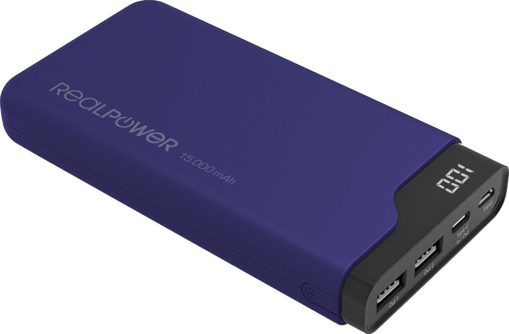 RealPower PB-15000C Navy Blue, 15000 mAh, Schwarz, Blau Produktbild 