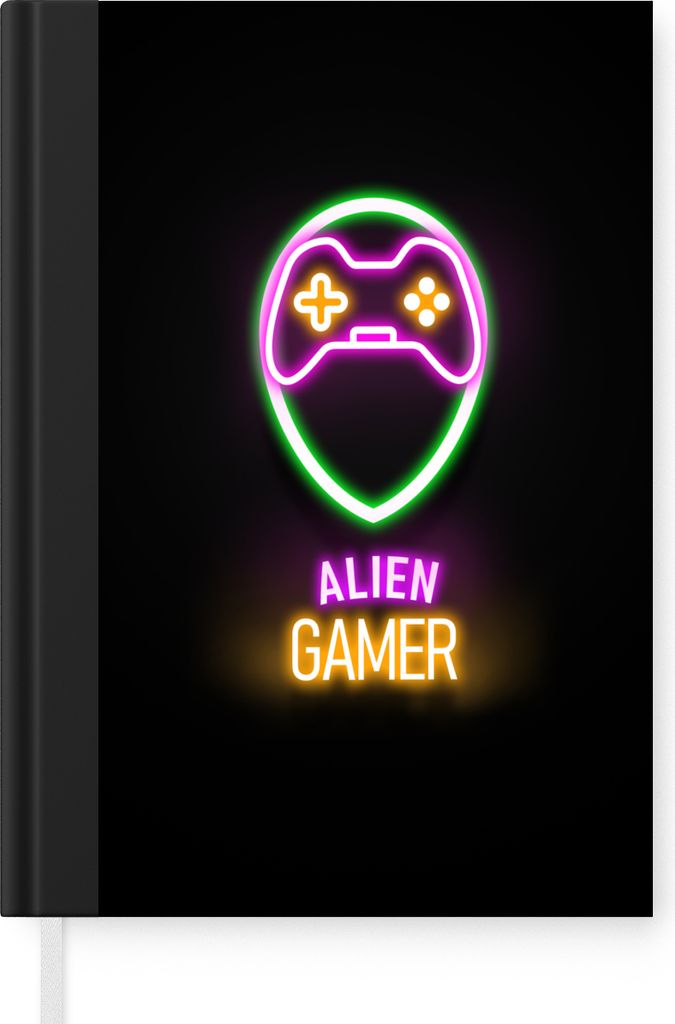 MuchoWow Notizbuch Tagebuch Haushaltsbuch Notebook A5 Gaming - Zitate - Neon - Alien-Gamer - Controller - Notizblock - Notizheft - Notebook - Sch...