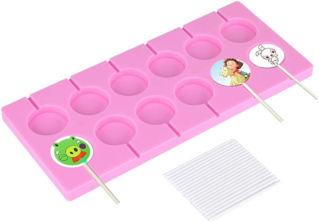 Silikon-Lutscherform, 12 runde Süßigkeiten-Formen für die Herstellung von Formen, Silikon-Lutscher-Schokoladenform (runder Stab 3,5 cm, rosa)