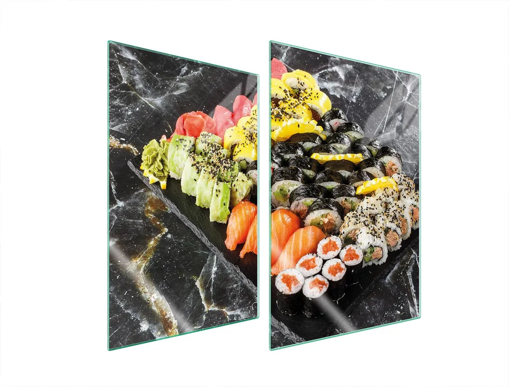 Copri Piano Cottura 2 Pezzi 35x52 cm Vetro Temperato Tagliere Sushi