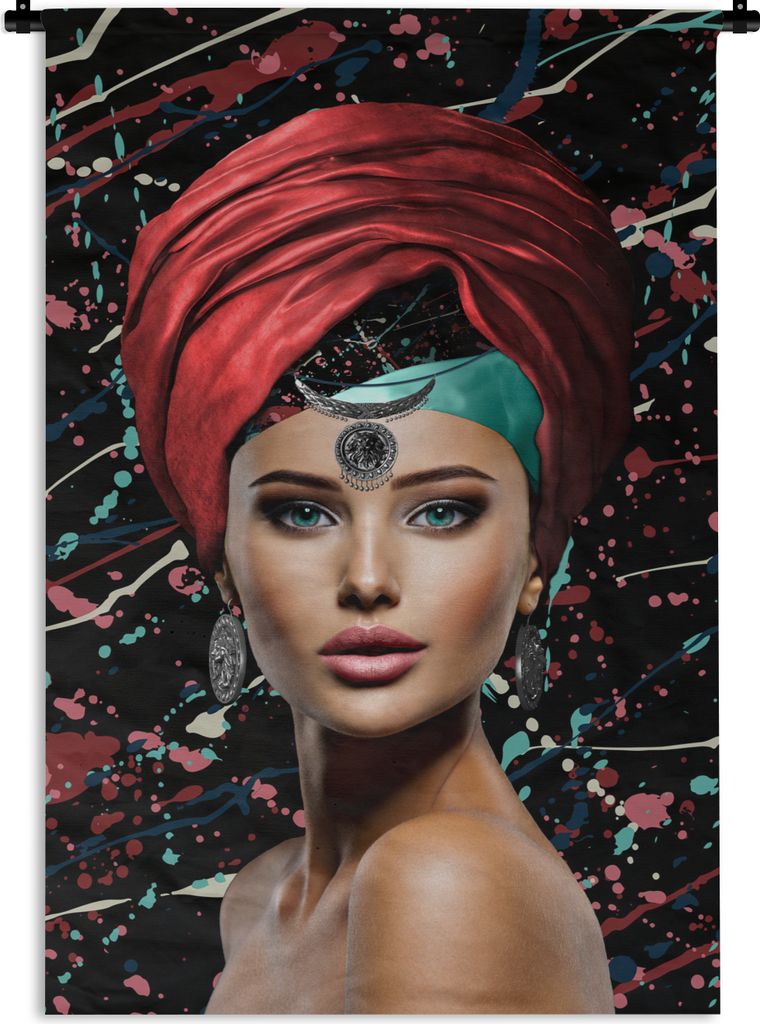 MuchoWow Wandteppich Wandbehang Frau - Abstrakt - Rot 60x90 cm Tapisserie Dekoration Wandtuch - Foto-Teppich - Abwaschbar