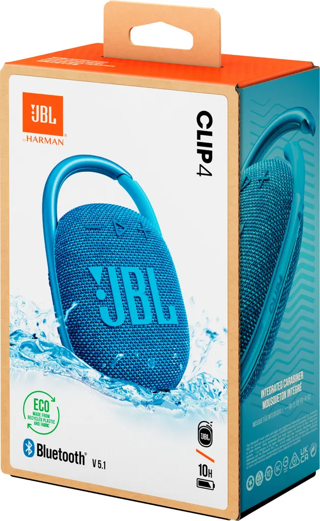 JBL Clip 4 Eco Enceinte Bluetooth Bleue Portable avec Mousqueton Intégré