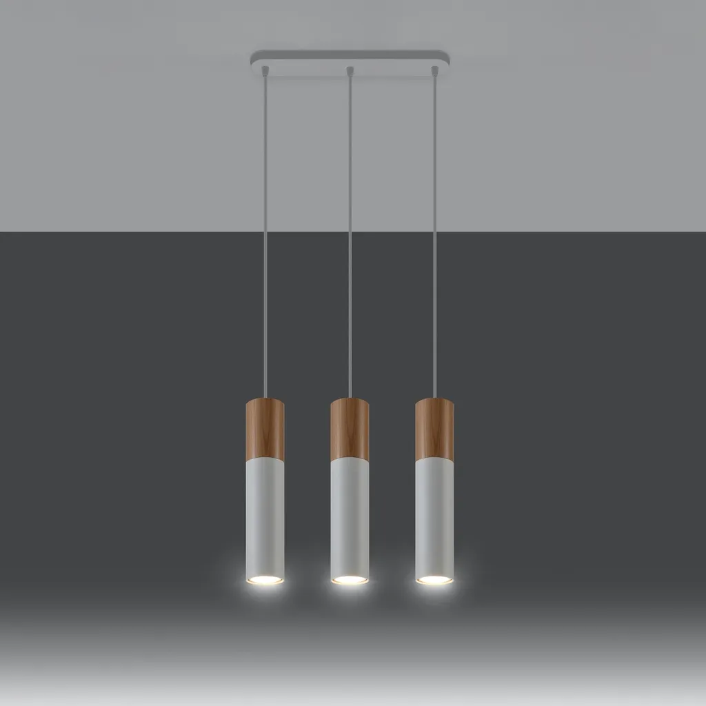Lustre 3 spots MARCOS pour grand salon - Solution éclairage bois blanc - 3
