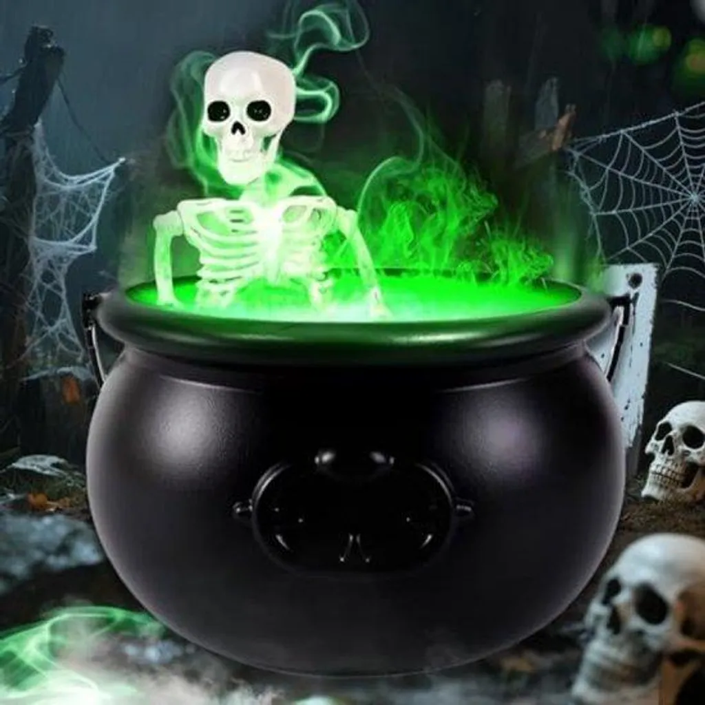 Chaudron Halloween avec Brume sans Fumée Toxique et Lumière LED Intense