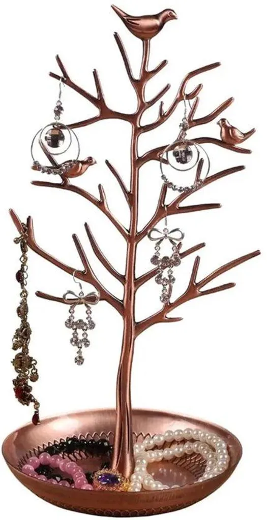 Présentoir à bijoux antique en bronze et oiseau pour bagues et colliers