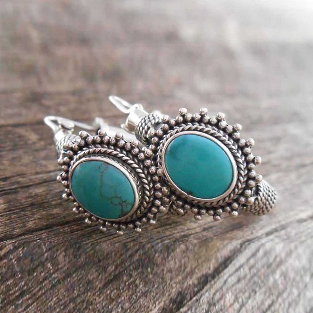 1 Paar einzigartige geschnitzte ovale Piercing-Creolen Blau Türkis Böhmen Retro-Ohrringe Schmuckzubehör