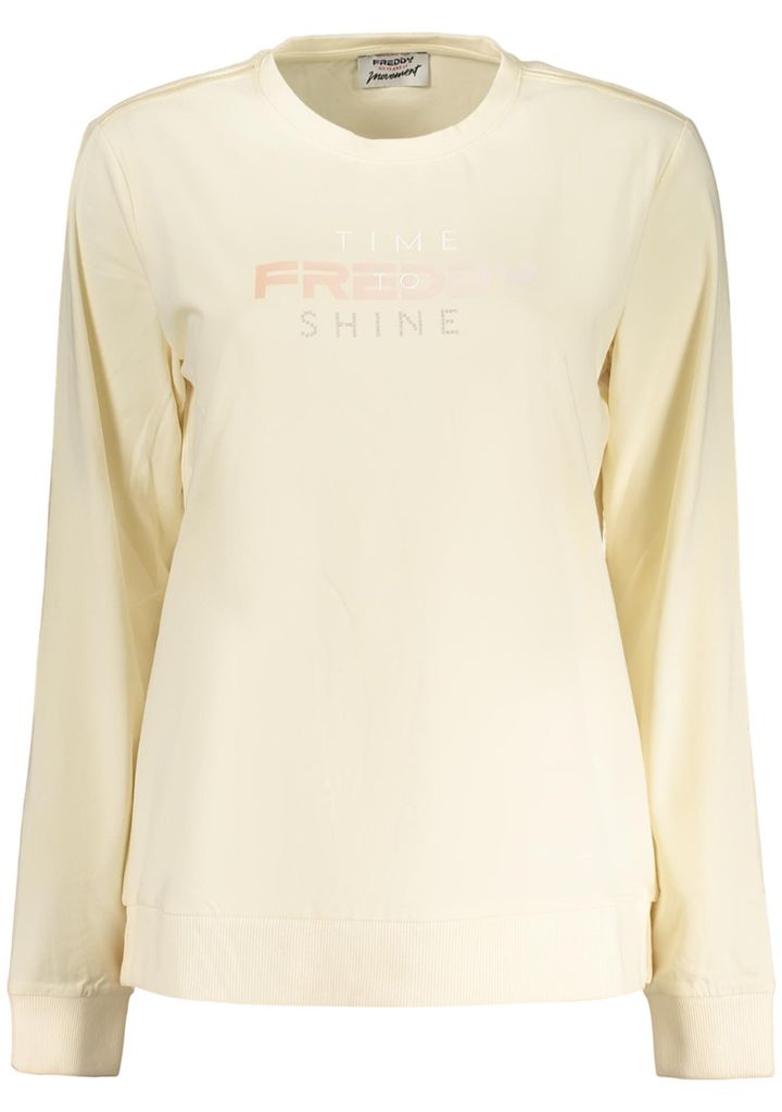 Beiges Langarmshirt für Damen – Rundhals mit Druck und Applikation
