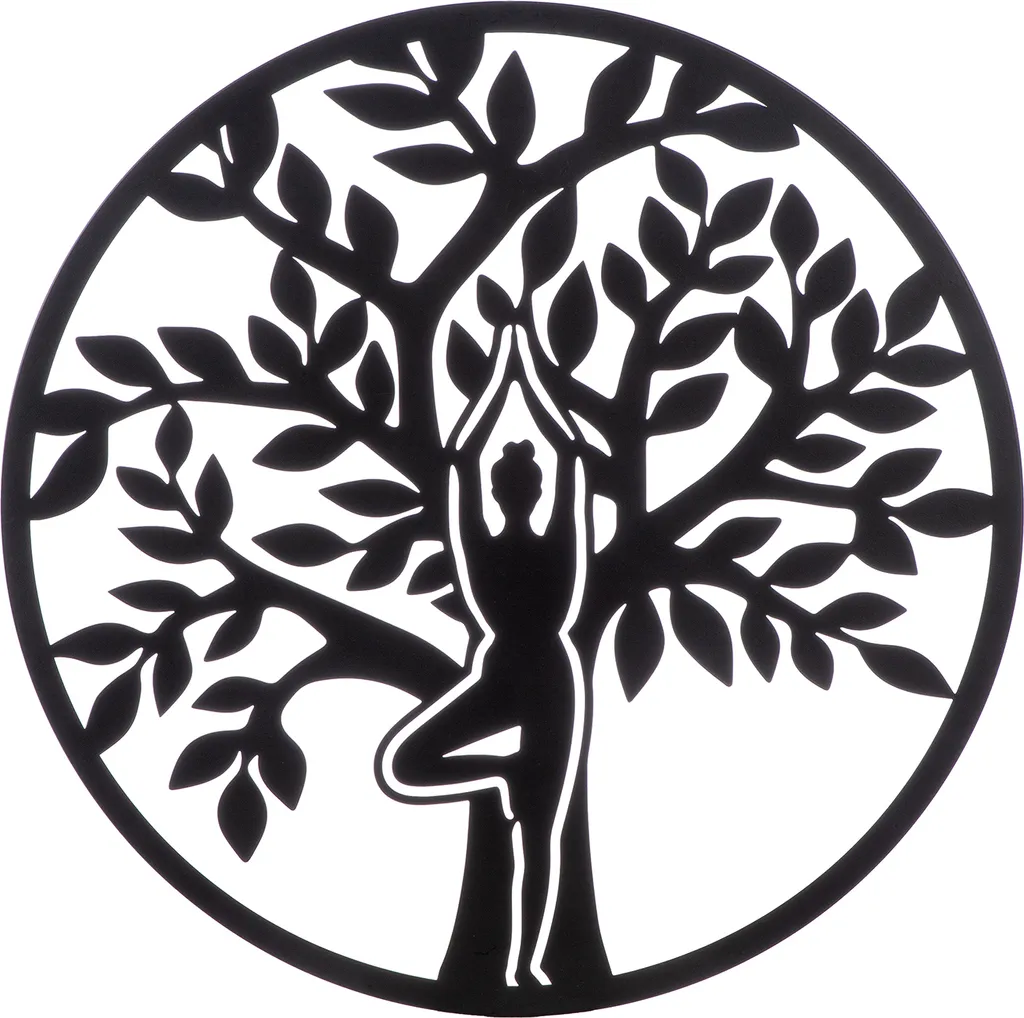 Tableau Mural Rond en Métal Noir Arbre de Vie 60 cm - Déco Zen Gilde