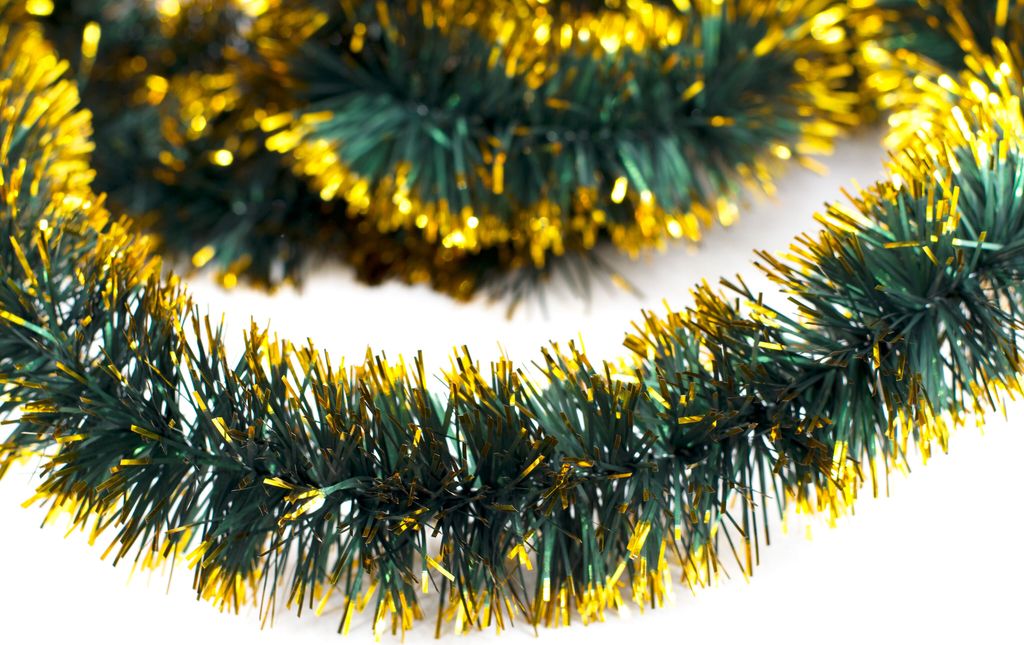 Weihnachtsgirlande Lametta 5cm x 3m Dunkelgrün matt / Gold