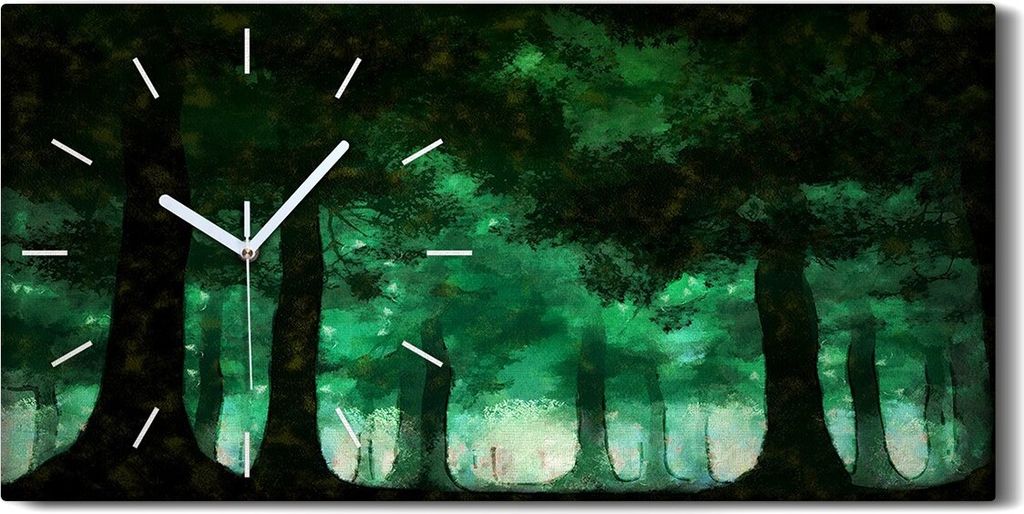 Wanduhr Uhr Wandbild Leinwand Geräuschlos Kunstdruck 60x30 Ölgemälde Wald Bäume - weiße Hände