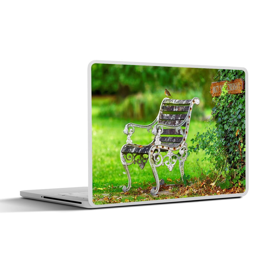 MuchoWow Laptop Aufkleber Sticker Cover Rotkehlchen - Bank - Natur 36.5x27.5 cm - Laptop-Sticker
