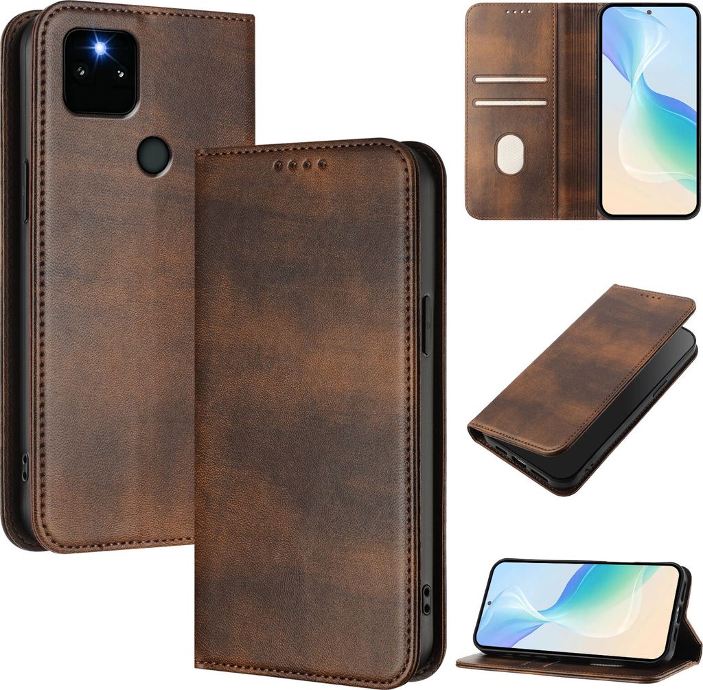 Handyhülle für Google Pixel 5A, Vintage Leder RFID Schutz Kartenfach Standfunktion Magnetische Klapphülle Braun