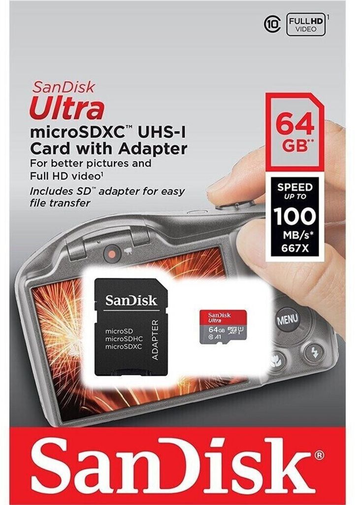 Sandisk SDSQUA4-064G-GN6MA Ultra Micro SDXC Class 10 UHS-I U1 A1 microSDXC Speicherkarte, 64 GB, Class 10 / UHS-I