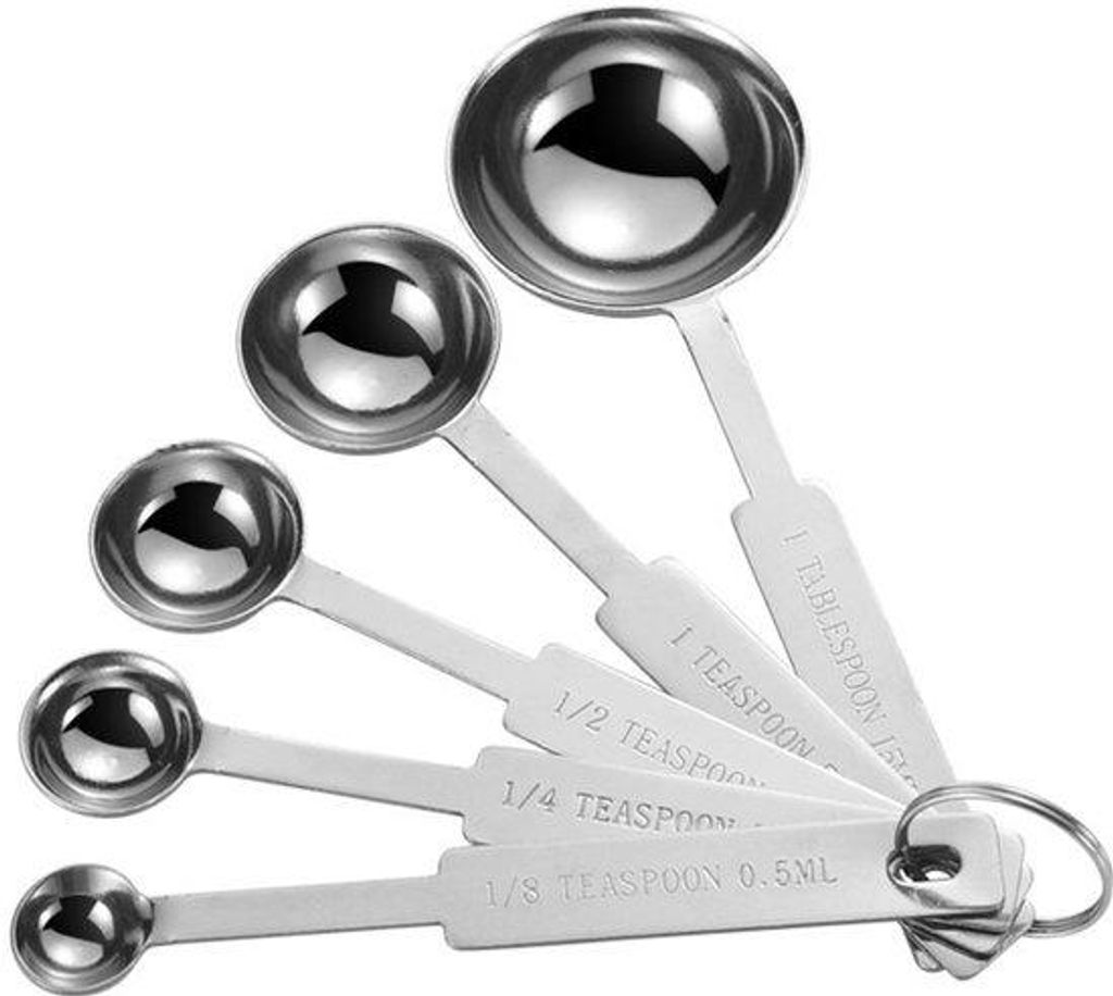 5-Stück-Sets aus Edelstahl-Geräten für Kochzubehör, inklusive Maßlöffel, Esslöffel und Maßbecher