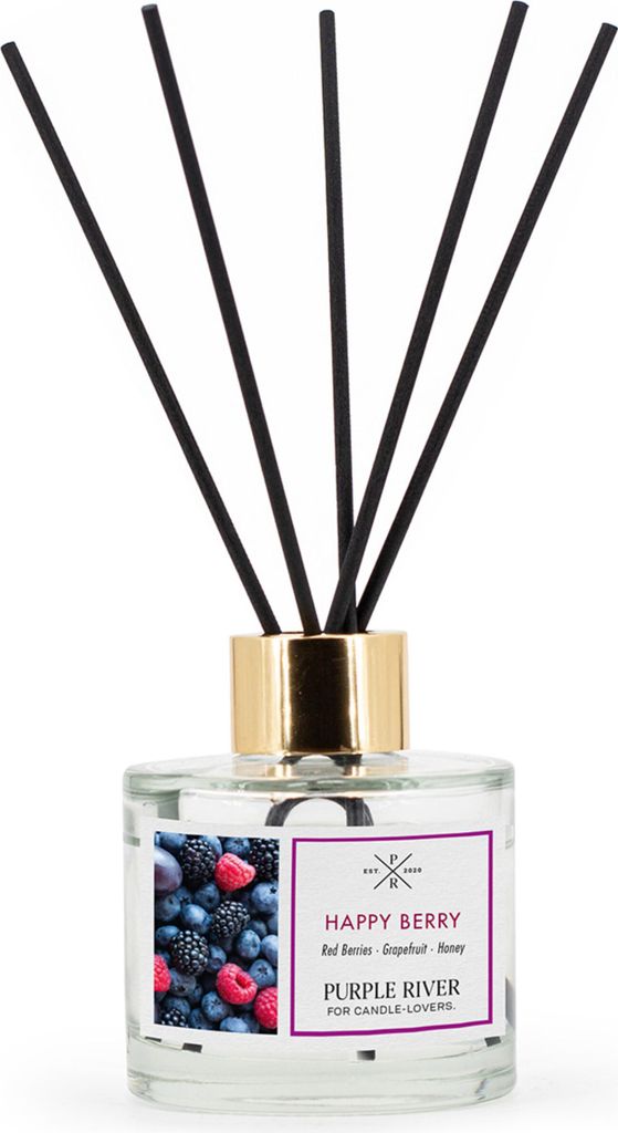 Reed Diffuser, Aroma Diffuser, Duftöl Diffuser | Happy Berry | 100 ml, Glas, ohne Flamme & Strom, für Wohnzimmer