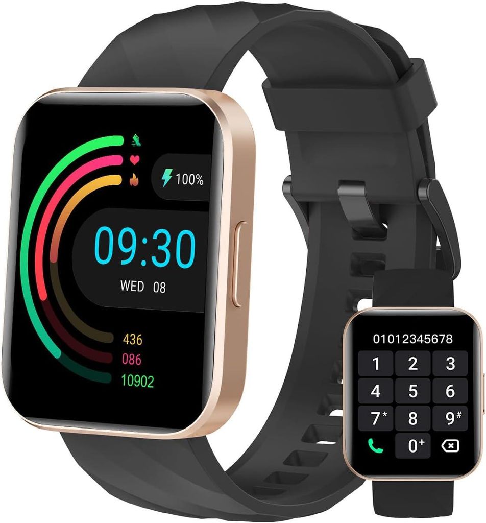 Dakofied Smartwatch 1.85 Zoll Uhr Damen Herren mit Telefonfunktion, Fitness Uhr mit Herzfrequenz & SpO2, 110+ Sportmodi, IP68