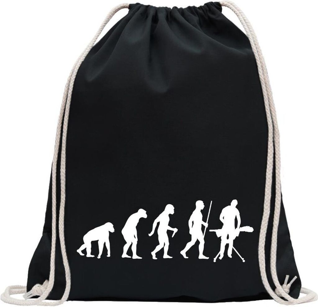 Kiwistar - Turnbeutel - schwarz - Bügeln Bügeleisen Evolution - Fun Rucksack Sport Beutel Gymsack Baumwolle mit Ziehgurt