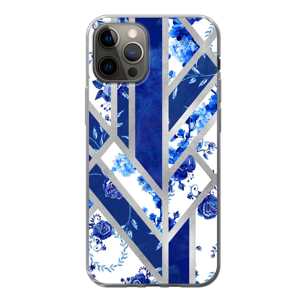 MuchoWow Handyhülle Schutzhülle Hülle für iPhone 13 Pro Delfter Blau - Design - Luxus Silikon Softcase Handy Hülle - Handy-Tasche