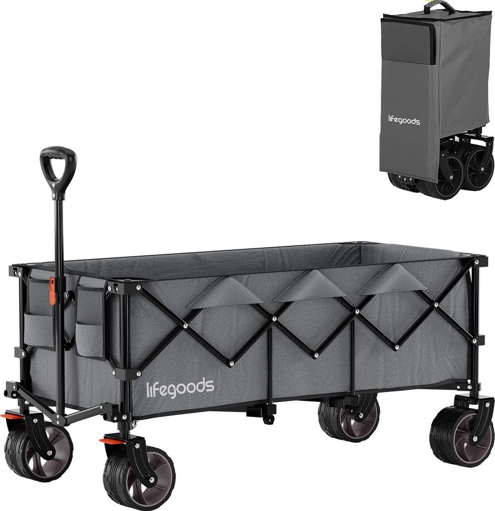 LifeGoods Bollerwagen - XXL - Faltbar - 300L - 150KG Tragkraft - Grau